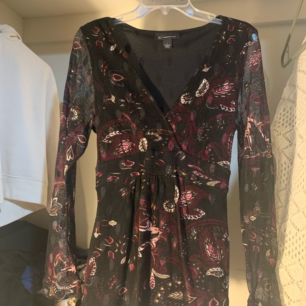 INC International Concepts Women's Black Floral Top